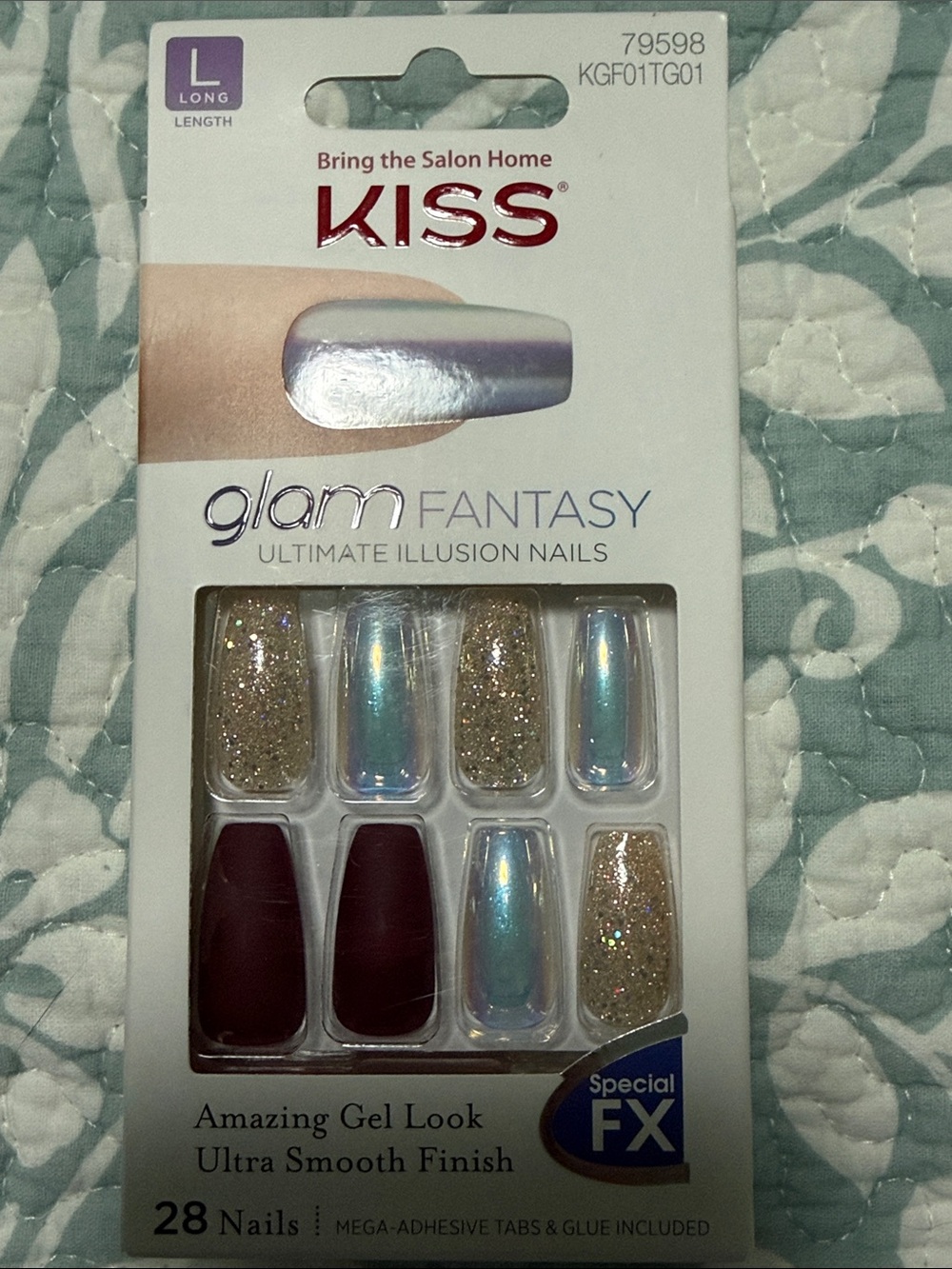 Kiss Glam Fantasy nails/Ultimate Illusion, Long Coffin style